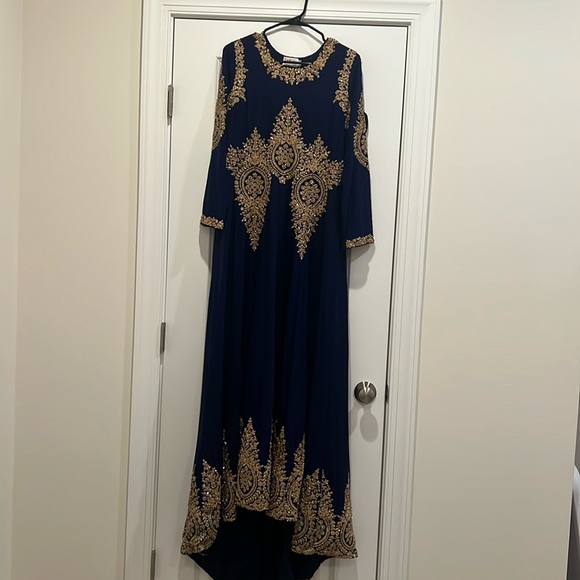 Blue & Gold Indian Gown - Picture 1 of 7